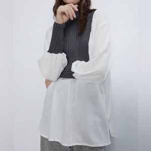 Zara Contrast Long Sleeve Blouse - Size L
